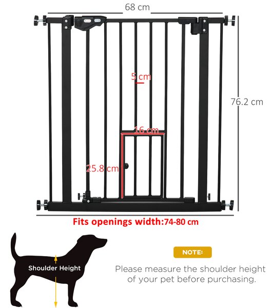 PawHut Portita pentru Caini Extensibila 74-80 cm cu Inchidere Automata, Neagra | Aosom Romania