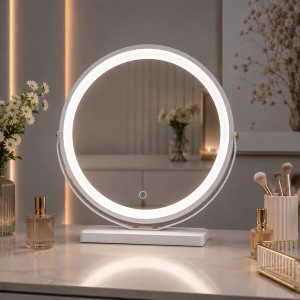Oglindă Cosmetică LED Premium cu Control Touch și Rotire 360°, Alb
