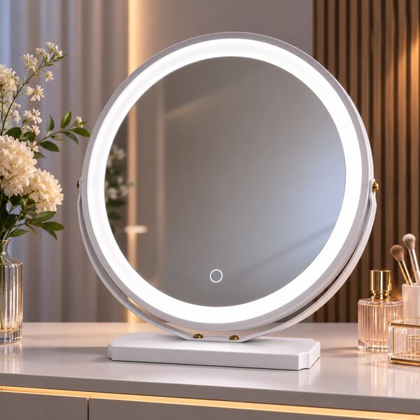 Oglindă Cosmetică LED Premium cu Control Touch și Rotire 360°, Alb