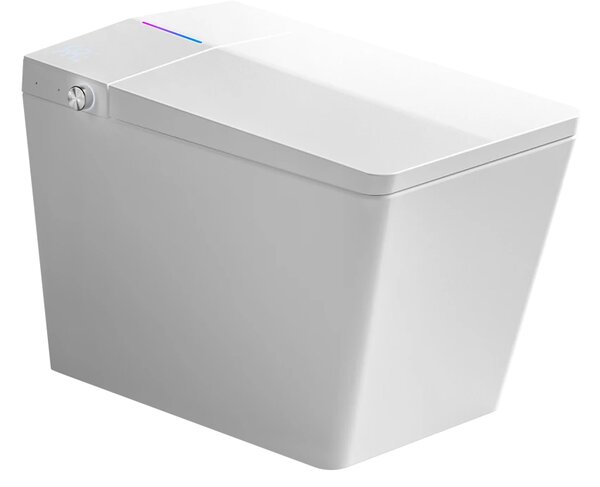 Smart WC 601 - Vas toaletă inteligentă cu Bideu Integrat, Rezervor Independent de Apă, Afișaj LED, Telecomandă, Spălare Automată, Deschidere/Închidere automată, Șezut Încălzit și Uscare aer cald, Ceramică, Alb