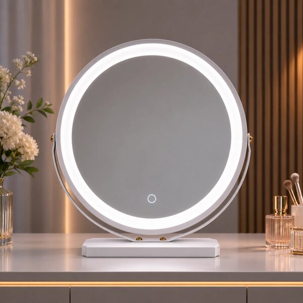 Oglindă Cosmetică LED Premium cu Control Touch și Rotire 360°, Alb