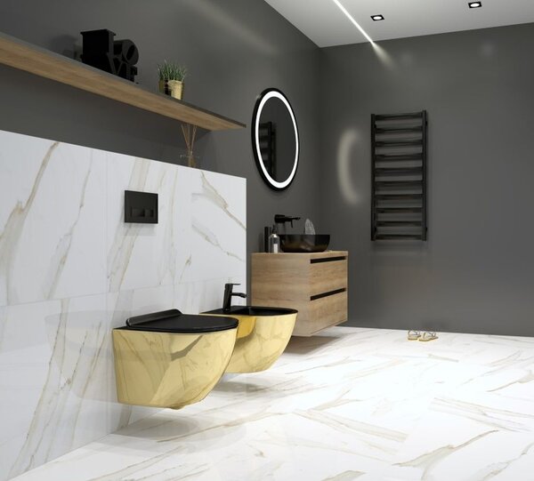 LaVita Sofi Slim Gold/Black vas wc cu capac soft-close agăţat fără margine negru-auriu lucios 5900378319146
