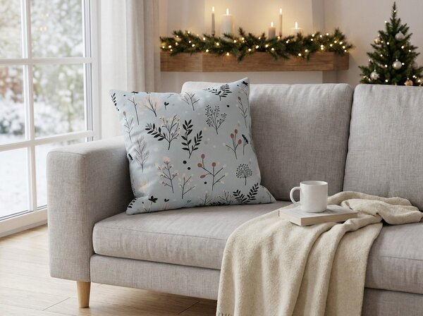 Față de pernă din flanel FROST BOTANIC 45x45 cm, gri deschis