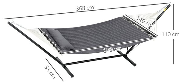 Outsunny Hamac de Grădină Portabil cu Structură, Pernă Integrată și Corzi de Siguranță, 368x93x110 cm, Gri Închis | Aosom Romania