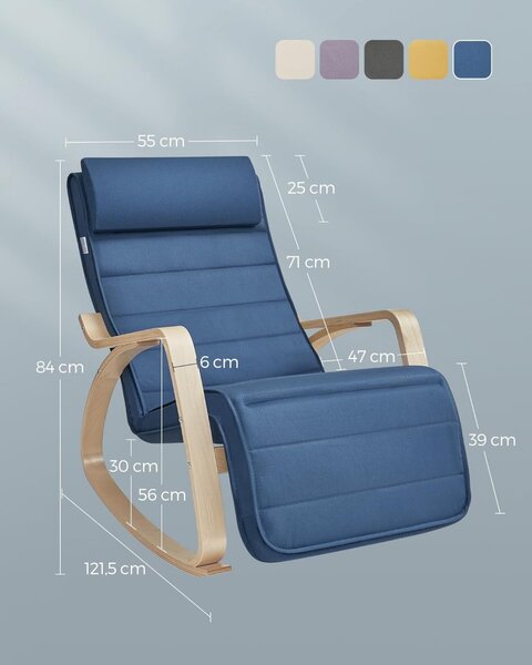 Scaun balansoar, Songmics, Albastru, 121.5x67x84 cm