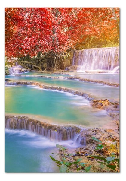 Tablou sticlă Cascada în toamna