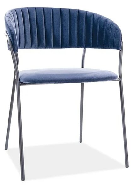 Scaun de masa albastru inchis LIRA B VELVET cu picioare negre