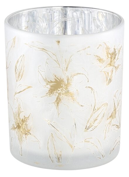 Suport de lumanare din sticla alba AOLANI FLOWER, 10 cm
