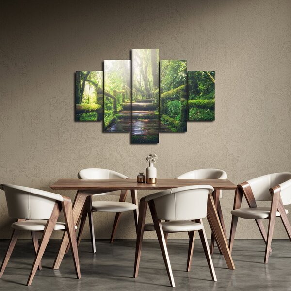 Tablou - trepte din lemn în pădure (150x105 cm)