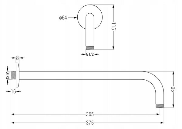 Mexen KAI, braț ascuns 40 cm + cap de duș 30 cm, auriu, 79230-50 + 79211-50