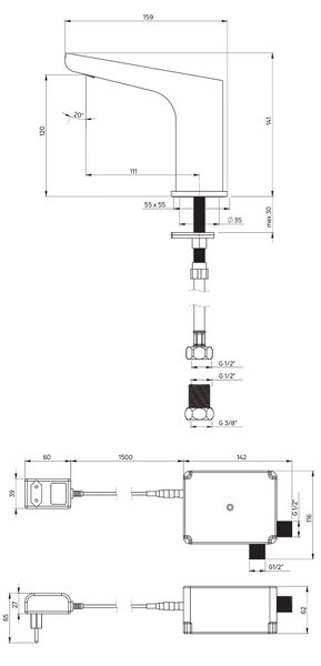 Deante Hiacynt baterie lavoar stativ electrică crom BQH_028V