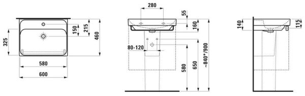 Laufen Meda lavoar 60x46 cm dreptunghiular clasică-mobilier alb luciu H8101130001041