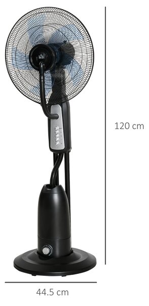 HOMCOM Ventilator Nebulizator cu 4 Roți, cu Rezervor 2.8L și 4 Viteze, Ventilator de Podea Metalic, PE și ABS, 44.5x44.5x120 cm, Negru