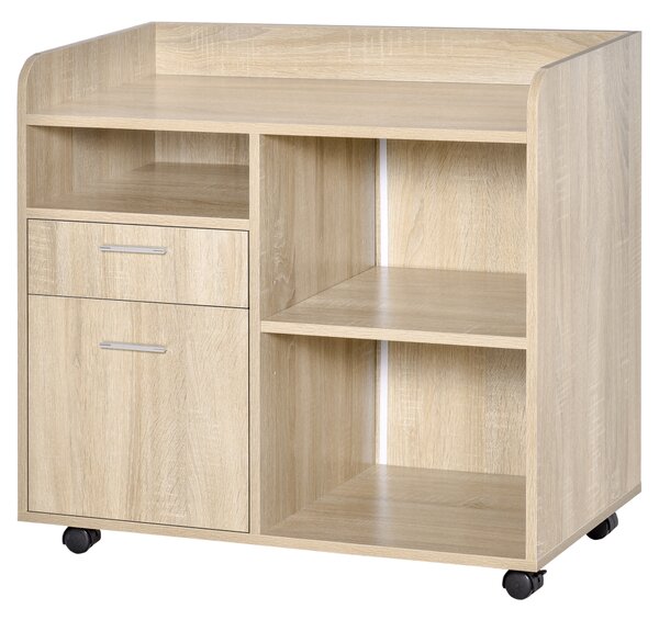 Vinsetto Suport Imprimantă Mobil, Mobilă Birou Multifuncțională, 4 Roți, Stejar, 80x40x72cm | Aosom Romania