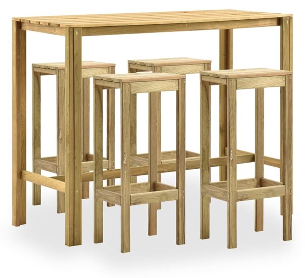 Set mobilier bar de grădină, 5 piese, lemn de pin verde tratat