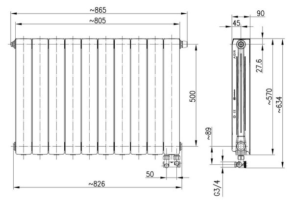 KFA Armatura ADR calorifer de cameră 57x80 cm podłączenie inferior alb 763-101-44