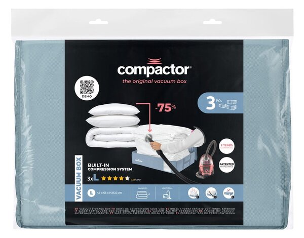 Cutii de depozitare sub pat 3 buc. din plastic cu vacuum 65x45x15,5 cm Blue Edition – Compactor