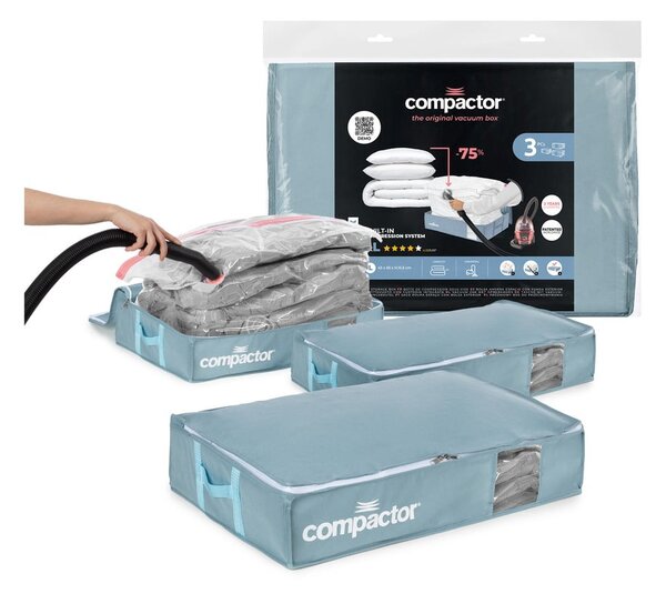 Cutii de depozitare sub pat 3 buc. din plastic cu vacuum 65x45x15,5 cm Blue Edition – Compactor