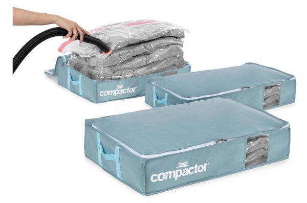 Cutii de depozitare sub pat 3 buc. din plastic cu vacuum 65x45x15,5 cm Blue Edition – Compactor