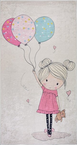 Covor pentru copii roz-fildeș lavabil 120x180 cm Girl & Baloons – Vitaus