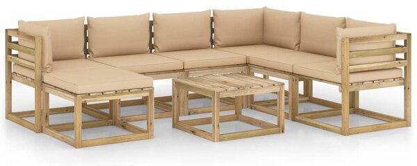 Set mobilier de grădină cu perne, 8 piese, lemn de pin tratat