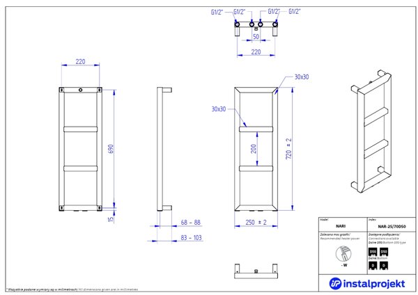 Instal Projekt Nari calorifer de baie decorativ 72x25 cm alb NAR-25/70D50