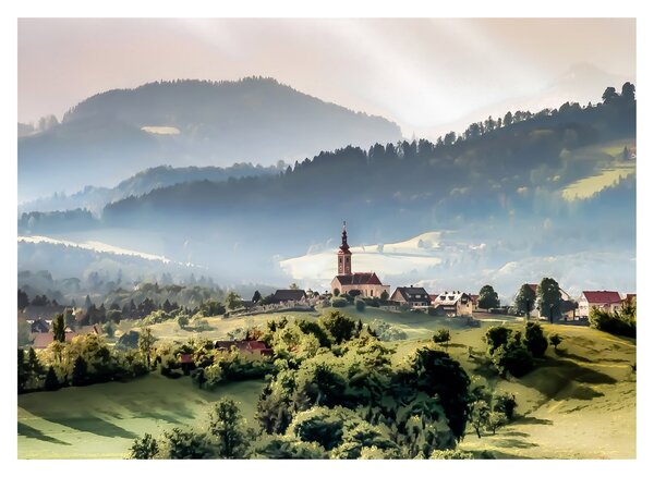 Tablou - sătuț în ceață (70x50 cm)