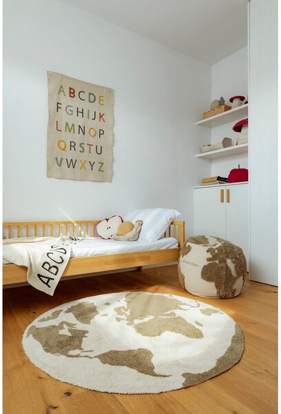 Covor pentru copii verde-crem lavabil, țesut manual din bumbac ø120 cm World Map – Lorena Canals