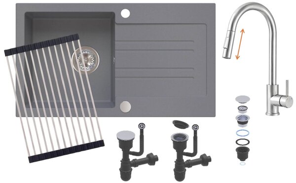 Ruvetti Idelo chiuveta cu baterie și accesorii gri/oțel KG_IDELO160_GR_KORR-BS