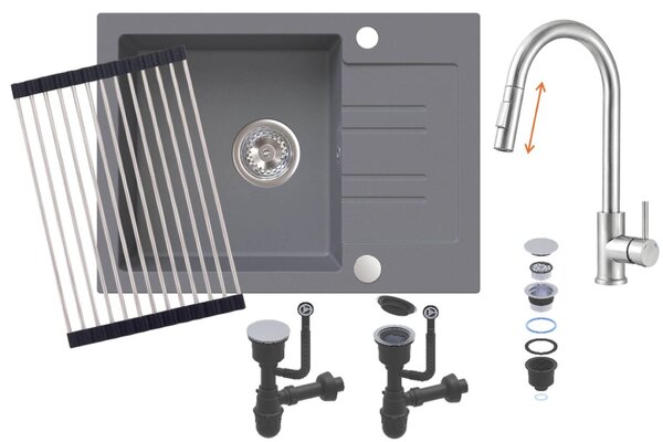 Ruvetti Idelo chiuveta cu baterie și accesorii gri/oțel KG_IDELO120_GR_KORR-BS