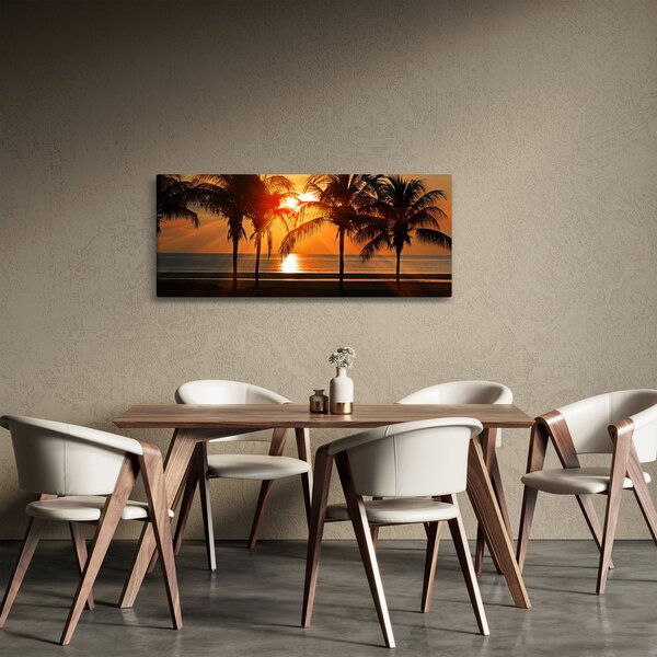 Tablou cu palmier în apus de soare (120x50 cm)