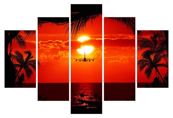 Tablou - apus de soare cu avion (150x105 cm)