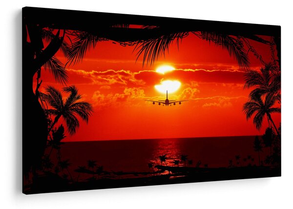 Tablou - apus de soare cu avion (90x60 cm)