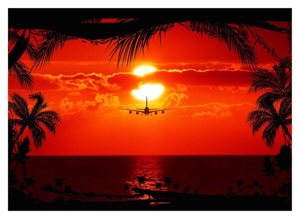Tablou - apus de soare cu avion (70x50 cm)