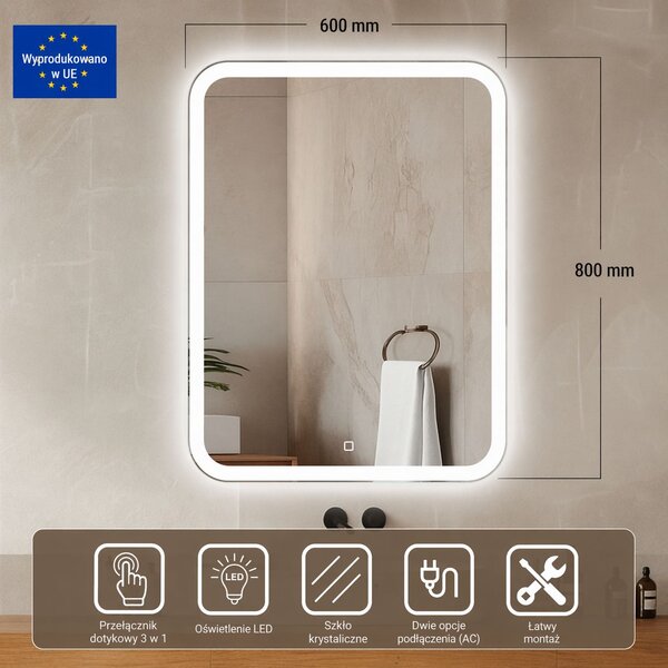Venti Prima oglindă 60x80 cm dreptunghiular cu iluminare argint 5907722357915