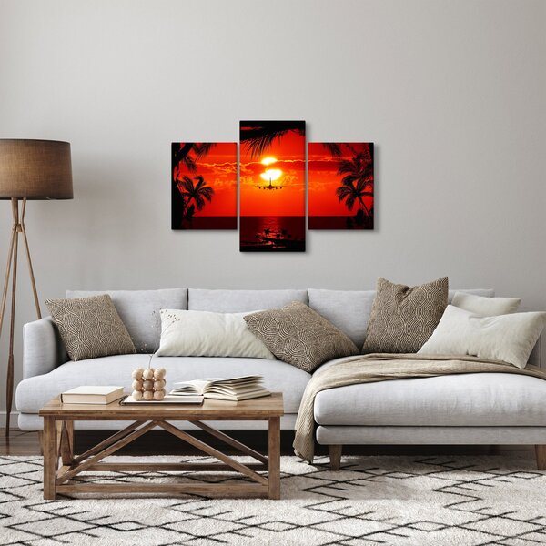 Tablou - apus de soare cu avion (90x60 cm)