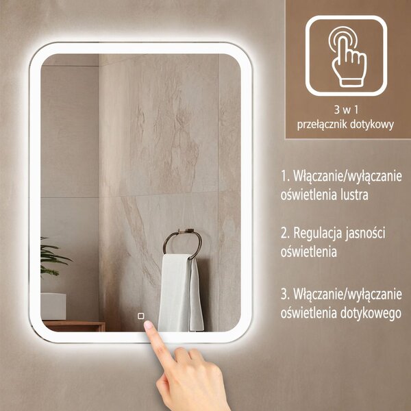 Venti Prima oglindă 60x80 cm dreptunghiular cu iluminare argint 5907722357915