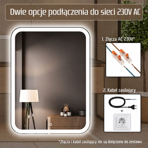 Venti Prima oglindă 60x80 cm dreptunghiular cu iluminare argint 5907722357915