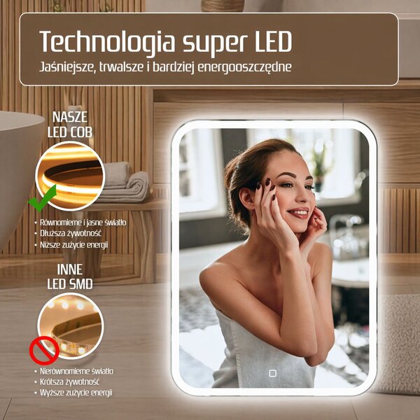 Venti Prima oglindă 60x80 cm dreptunghiular cu iluminare argint 5907722357915