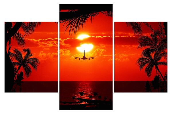 Tablou - apus de soare cu avion (90x60 cm)