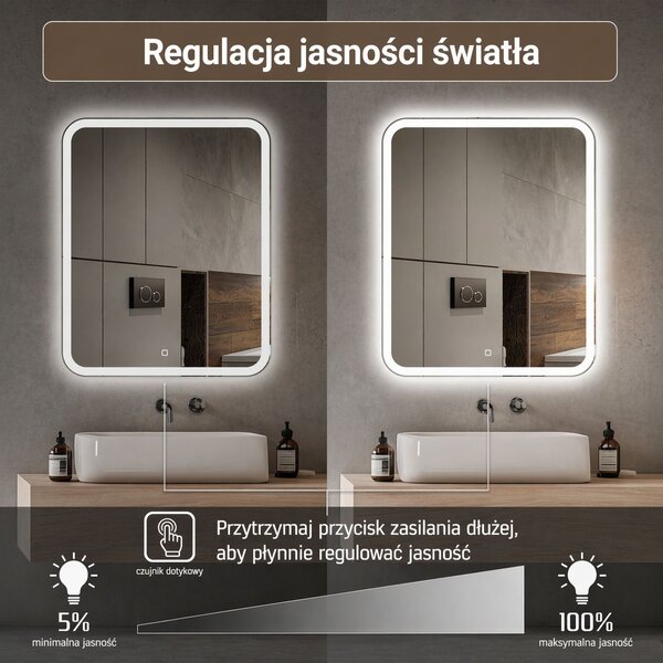 Venti Prima oglindă 60x80 cm dreptunghiular cu iluminare argint 5907722357915