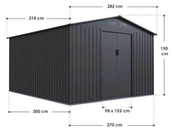 Juskys Căsuță de grădină XXL 282x314x190 cm - antracit