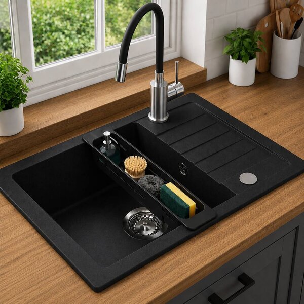 Ruvetti Natu Compact chiuveta cu baterie și accesorii negru/oțel LP_3200-NC6244BC_W