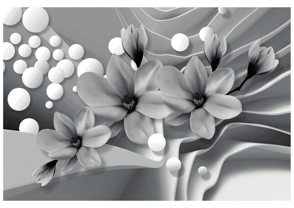 Tapet magnolie pe fundalul abstract în alb-negru
