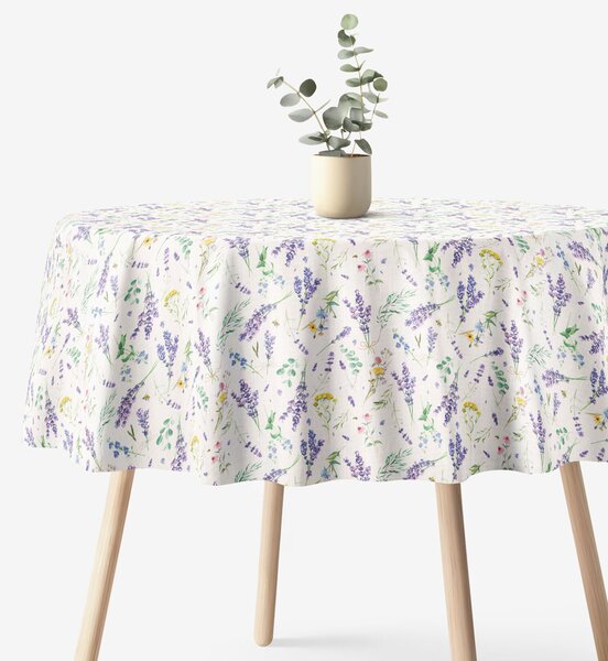 Goldea față de masă decorativă valencia - grădina de lavandă - rotundă Ø 140 cm