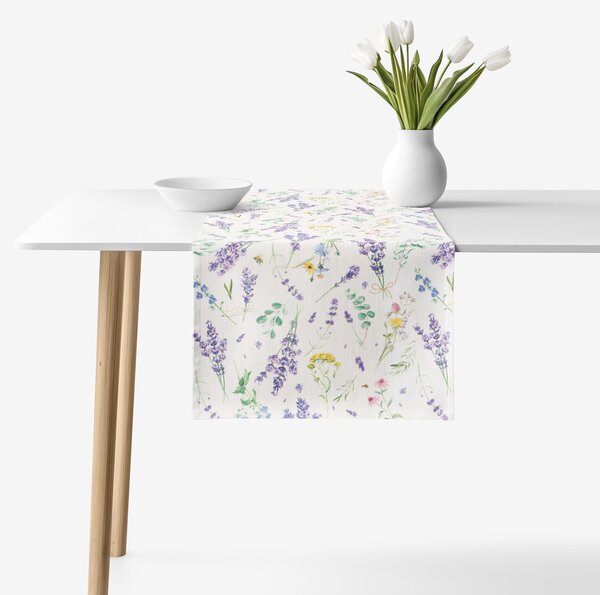 Goldea napron de masă decorativ valencia - grădina de lavandă 35x140 cm