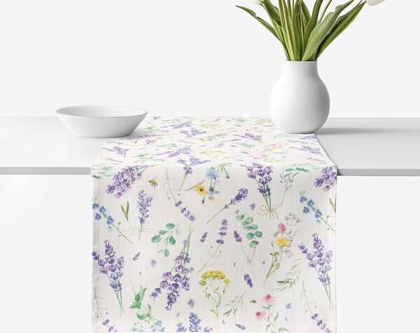 Goldea napron de masă decorativ valencia - grădina de lavandă 35x140 cm