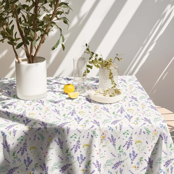 Goldea față de masă decorativă valencia - grădina de lavandă 140 x 220 cm
