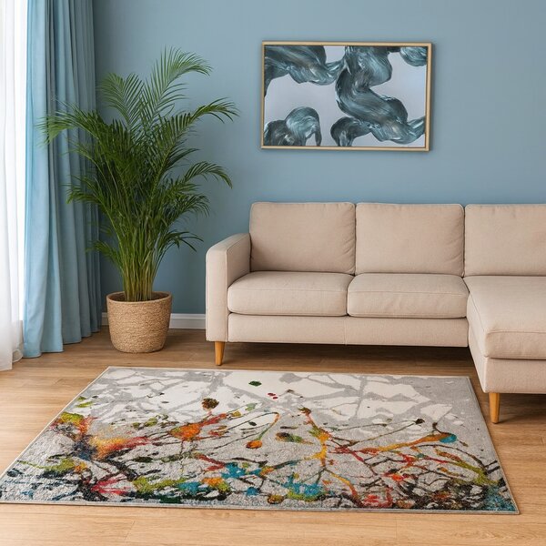 Covor Sufragerie, Model Abstract 11187 190, Gri Dreptunghi, 120x170