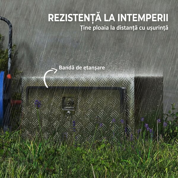 HOMCOM Cutie de Unelte din Aluminiu cu Încuietoare și 2 Chei, Cutie de Depozitare 96L, Rezistentă și Impermeabilă, pentru Pick-Up, Camper, Remorci, 76,2x35,5x40,6cm, Argintiu | Aosom Romania